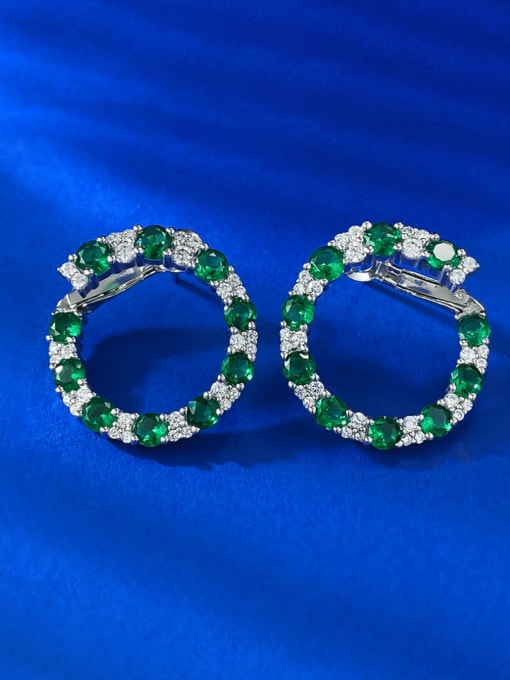 E506 Green 925 Sterling Silver Cubic Zirconia Geometric Luxury Cluster Earring