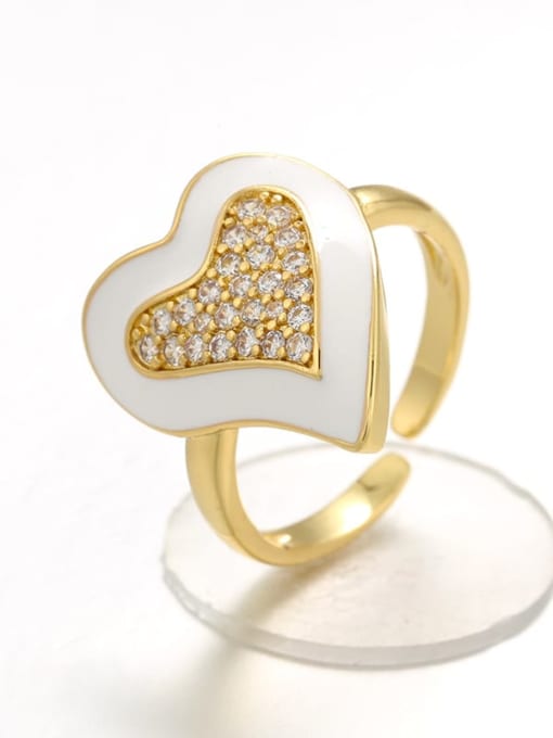 white Brass Enamel Rhinestone Heart Trend Band Ring