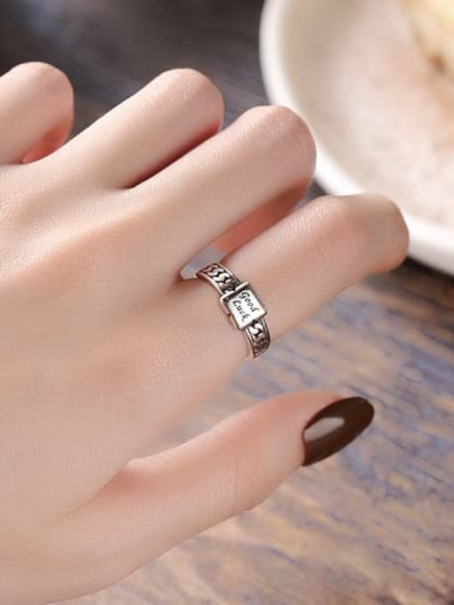 TAIS 925 Sterling Silver Letter Vintage   Geometric Chain Ring 1
