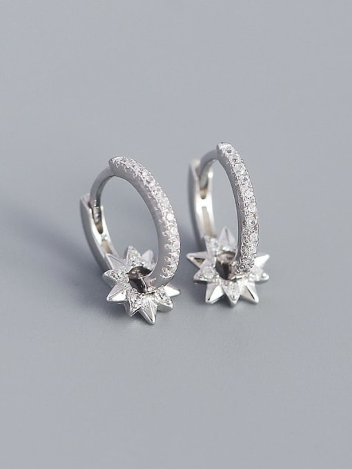 Platinum 925 Sterling Silver Cubic Zirconia Five-pointed star Minimalist Huggie Earring