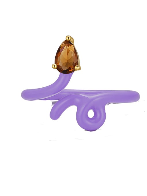 Gold Dropping Oil Light Purple 925 Sterling Silver Enamel Water Drop Minimalist Band Ring