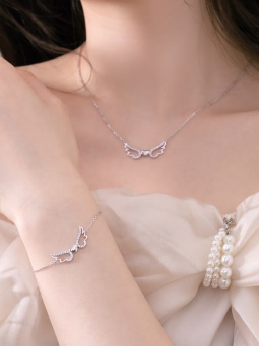 STL-Silver Jewelry 925 Sterling Silver Cubic Zirconia Wing Trend Link Bracelet 1