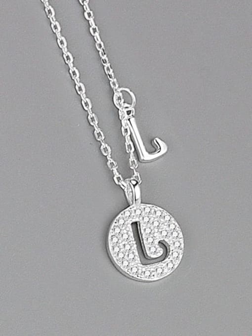 Silver (letter L) 925 Sterling Silver Cubic Zirconia Letter Minimalist Necklace