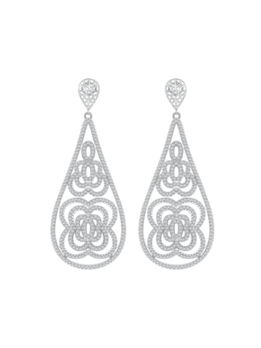 silvery 925 Sterling Silver Cubic Zirconia Flower Statement Cluster Earring