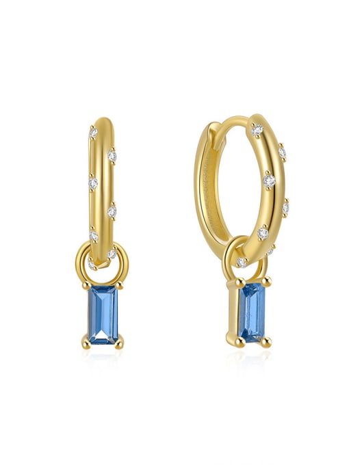 Golden +Sea Blue 925 Sterling Silver Cubic Zirconia Geometric Minimalist Huggie Earring
