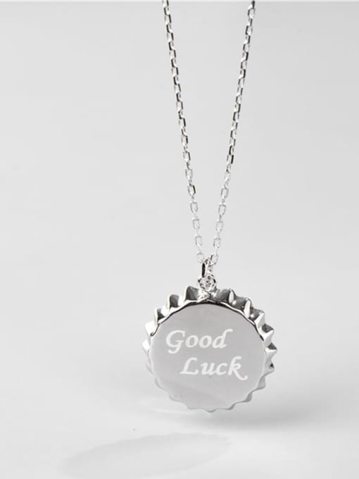 ARTTI 925 Sterling Silver Round Letter" GOOD LUCK" Minimalist Necklace 0