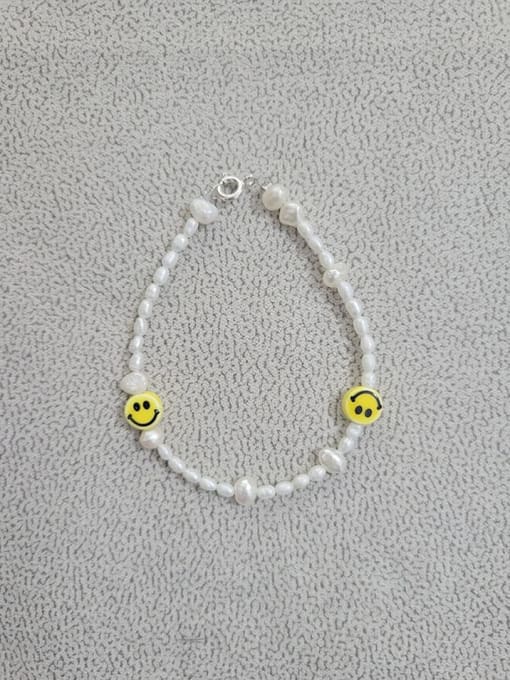 W.BEADS Titanium Steel Freshwater Pearl Smiley Bohemia Handmade Beaded Bracelet