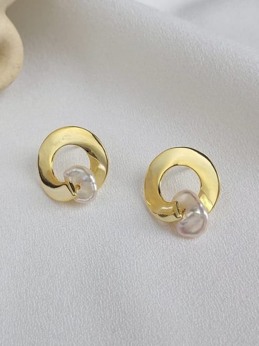 YUANFAN 925 Sterling Silver Imitation Pearl Geometric Minimalist Stud Earring