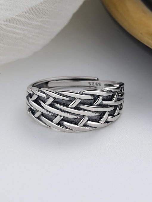 TAIS 925 Sterling Silver Geometric Vintage Twist Weave Stackable Ring 3