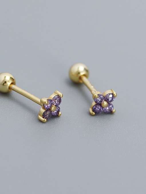 Golden +purple stone 925 Sterling Silver Cubic Zirconia Flower Dainty Stud Earring