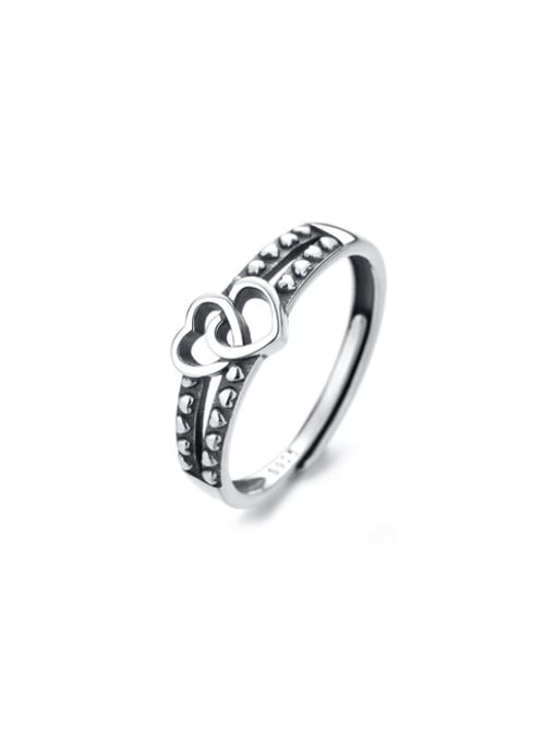 TAIS 925 Sterling Silver Heart Vintage Bead Stackable Ring 0