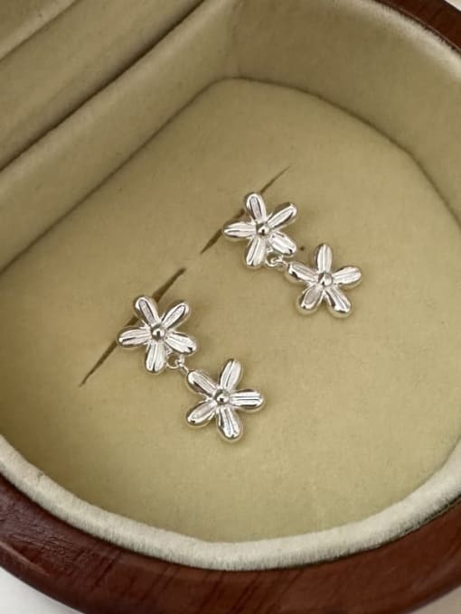 31ES54 Silver 925 Sterling Silver Flower Vintage Drop Earring