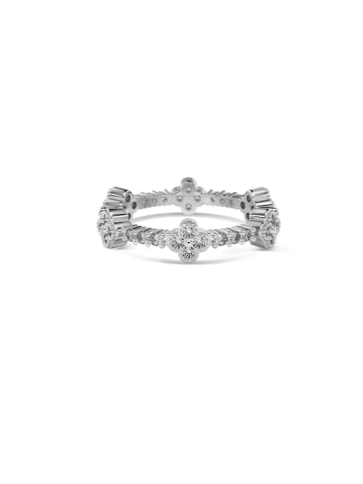STL-Silver Jewelry 925 Sterling Silver Cubic Zirconia Flower Dainty Band Ring