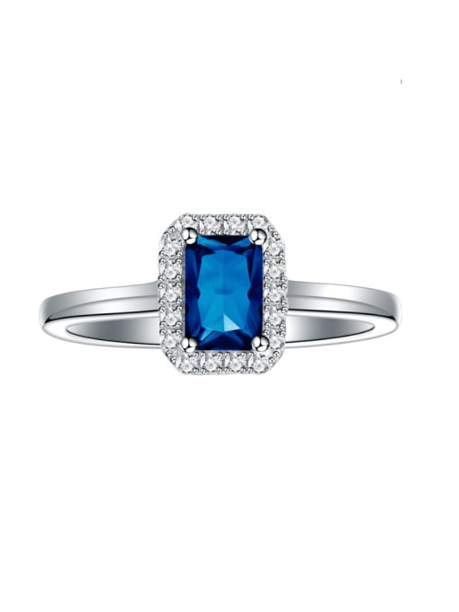Blue 925 Sterling Silver Cubic Zirconia Geometric Dainty Band Ring