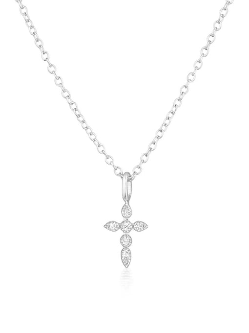 Platinum 925 Sterling Silver Cubic Zirconia Cross Dainty Regligious Necklace