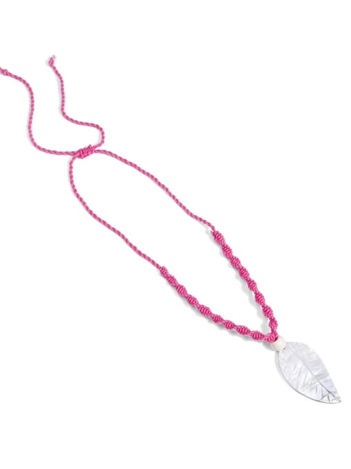 N70246 Shell White Cotton Rope  Leaf  Hand-Woven   Long Strand Necklace