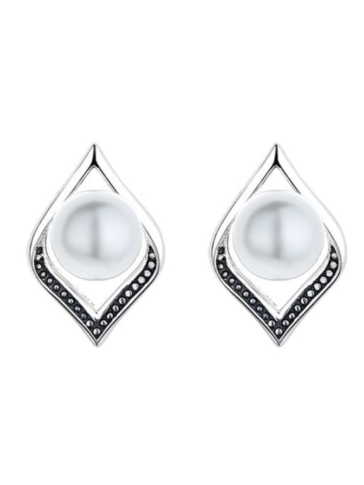 060FR2.1 925 Sterling Silver Imitation Pearl Geometric Vintage Stud Earring