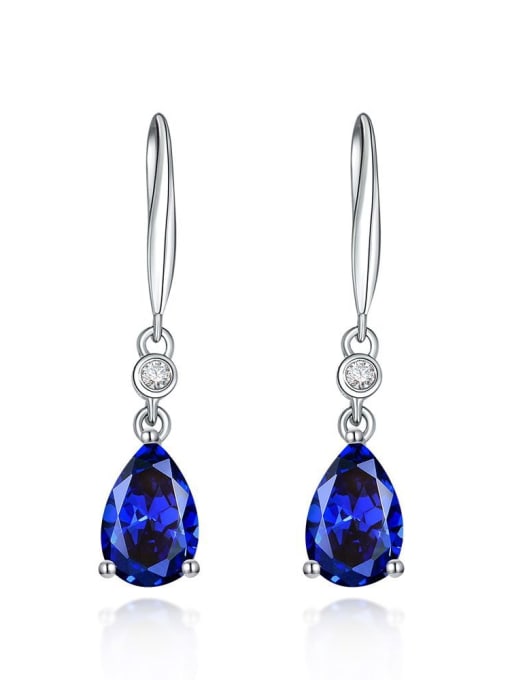 E 0178 925 Sterling Silver High Carbon Diamond Blue Water Drop Dainty Hook Earring