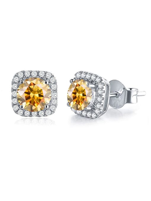1 carat (Golden Mosonite) 925 Sterling Silver Moissanite Square Dainty Cluster Earring