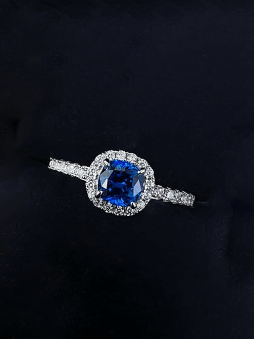 R1054 Royal Blue 925 Sterling Silver Cubic Zirconia Geometric Luxury Cocktail Ring