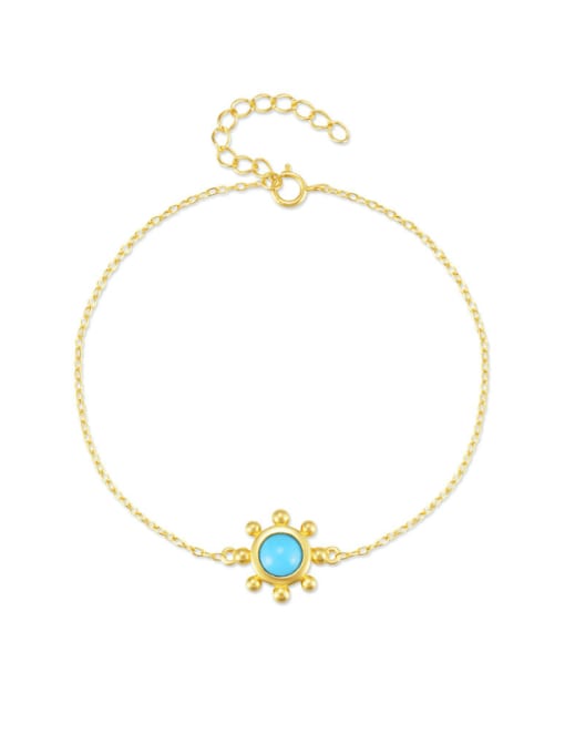 golden 925 Sterling Silver Turquoise Flower Minimalist Link Bracelet