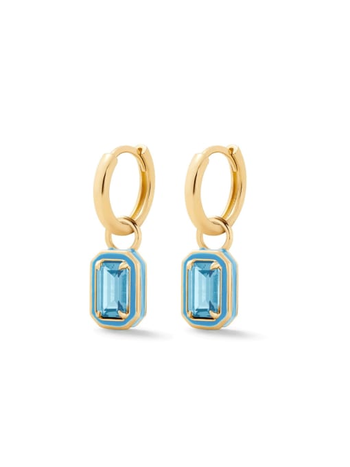 Golden +Sky Blue 925 Sterling Silver Cubic Zirconia Geometric Dainty Huggie Earring