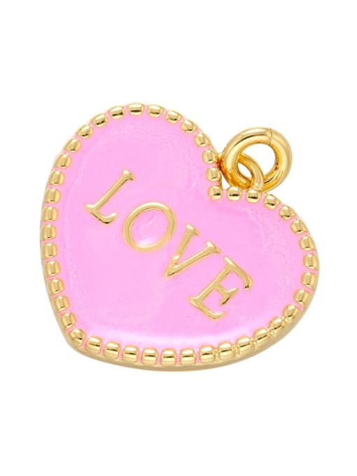 Gold background Pink Heart Brass Enamel Trend Pendant