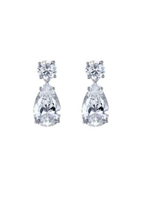 M&J 925 Sterling Silver High Carbon Diamond Water Drop Luxury Drop Earring 0