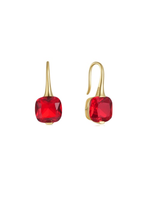 Golden +Red 925 Sterling Silver Cubic Zirconia Geometric Minimalist Hook Earring