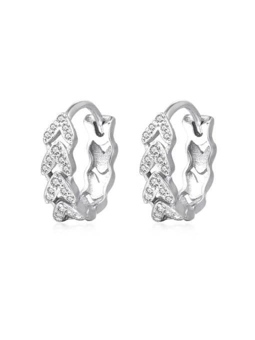 E2768 Platinum 925 Sterling Silver Cubic Zirconia Geometric Dainty Huggie Earring