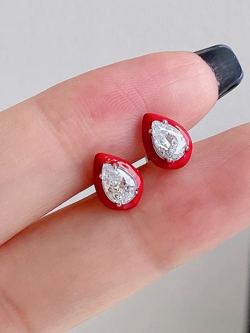 STL-Silver Jewelry 925 Sterling Silver Cubic Zirconia Enamel Heart Minimalist Stud Earring 2