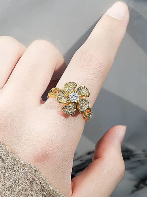 PNJ-Silver 925 Sterling Silver Cubic Zirconia  Rotate Flower Cute Band Ring 1