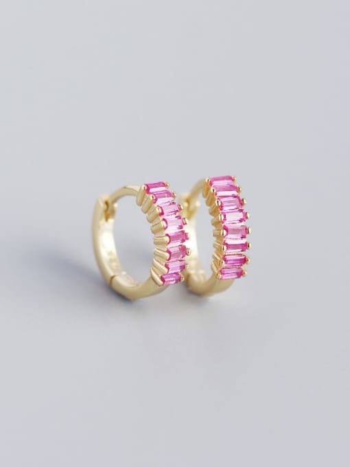 Gold Color,Pink CZ Stone 925 Sterling Silver Cubic Zirconia White Geometric Trend Huggie Earring