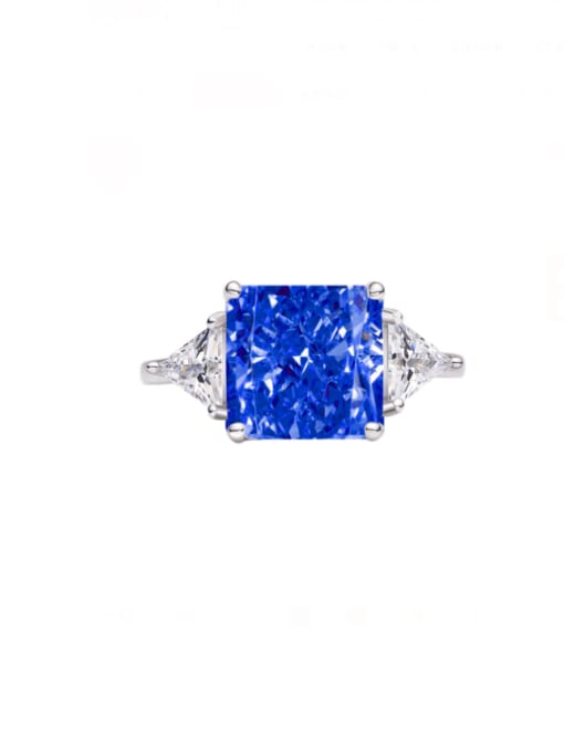 Deep sea blue 19# 925 Sterling Silver High Carbon Diamond Geometric Luxury Band Ring