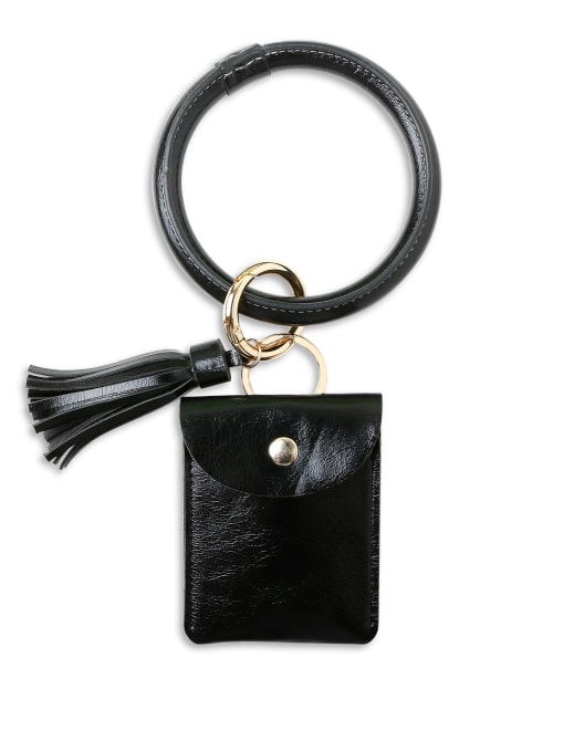 Black k68198 Alloy Leather Coin purse Hand Ring Key Chain