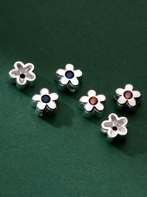 FAN S925 silver electroplating inlaid with 8mm five-petal flower spacer beads 1