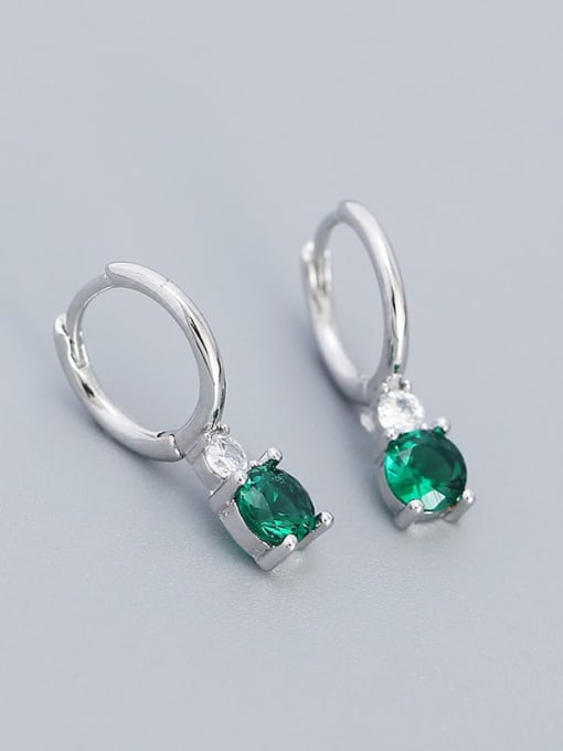 Platinum (green stone) 925 Sterling Silver Cubic Zirconia Geometric Dainty Huggie Earring