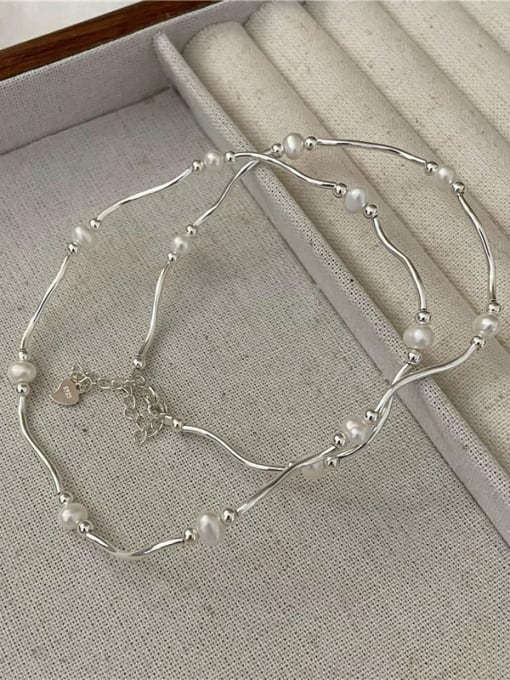 Wave Pearl Necklace Dainty 925 Sterling Silver Freshwater Pearl Bracelet and Necklace Set