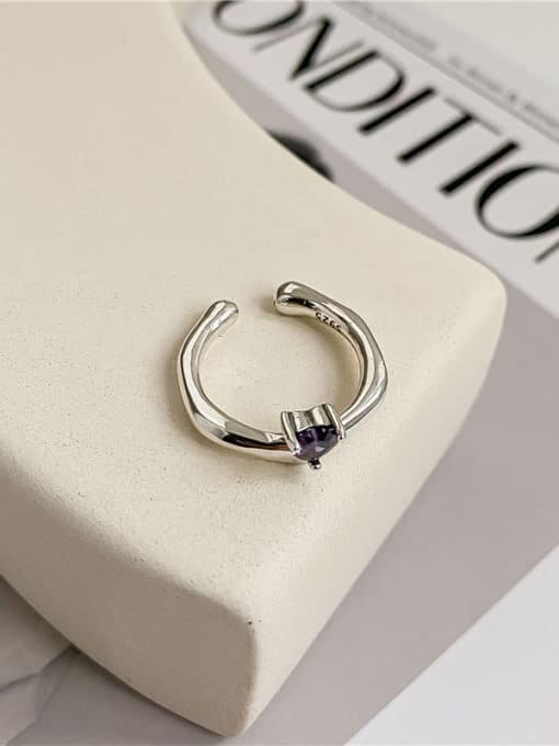 purple 925 Sterling Silver Cubic Zirconia Heart Dainty Band Ring