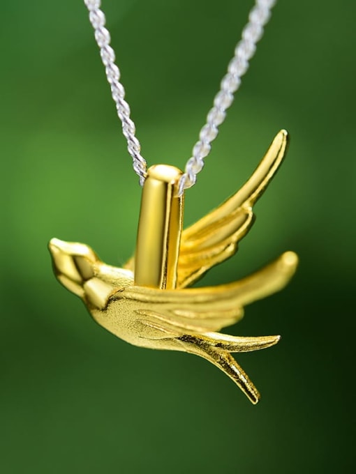 Lfje0201a gold 925 Sterling Silver Spring goes to autumn and swallows come Artisan Pendant