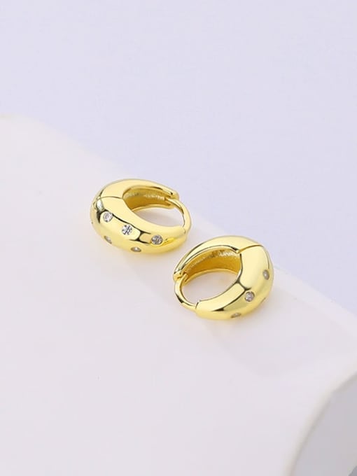 E2744 Gold 925 Sterling Silver Cubic Zirconia Geometric Minimalist Huggie Earring