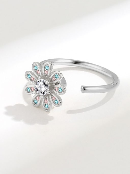 PNJ-Silver 925 Sterling Silver Cubic Zirconia Flower Minimalist Band Ring 2