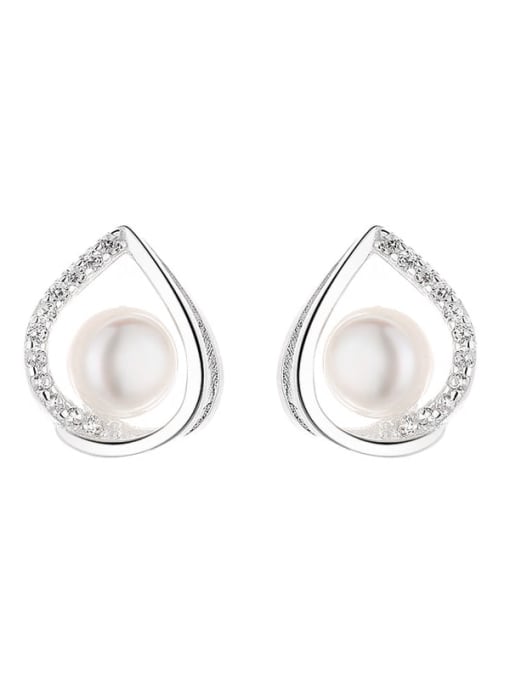 259HR approximately 1.6g pairs 925 Sterling Silver Freshwater Pearl Water Drop Dainty Stud Earring