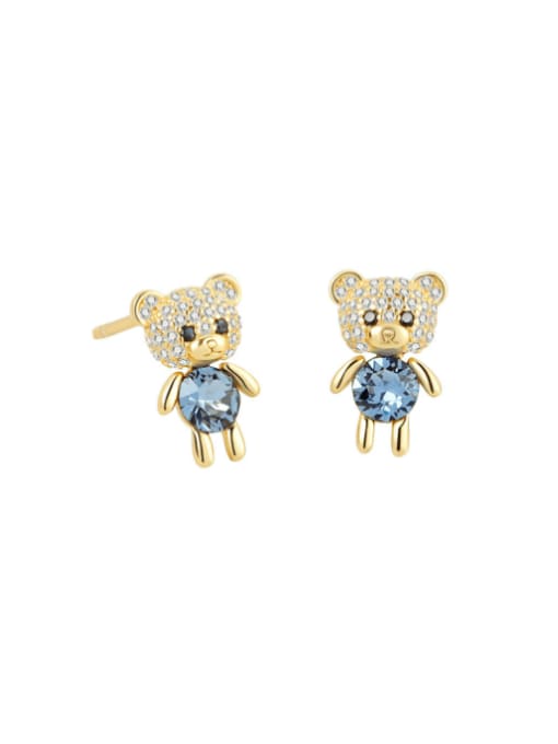 18k Gold 925 Sterling Silver Cubic Zirconia Bear Cute Stud Earring