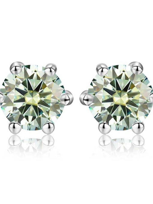 Platinum(Blue-Green Mosan Diamond) 925 Sterling Silver Moissanite Geometric Dainty Stud Earring