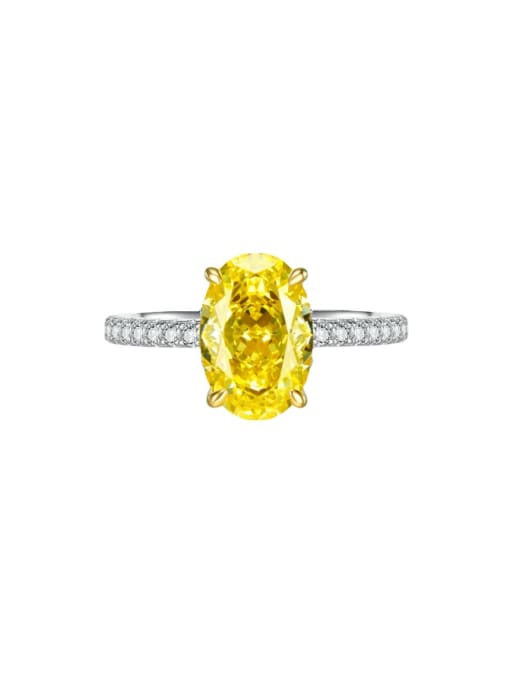 yellow 925 Sterling Silver High Carbon Diamond Geometric Luxury Cocktail Ring