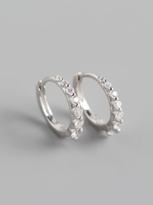 1#Platinum (White Stone) 925 Sterling Silver Cubic Zirconia Multi Color Geometric Minimalist Huggie Earring