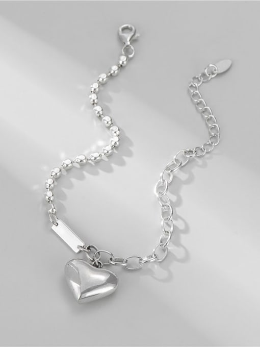 Three dimensional love bracelet 925 Sterling Silver Heart Minimalist Asymmetric chain  Link Bracelet
