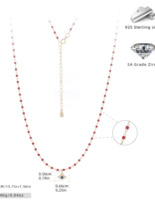 yellow gold+ red 925 Sterling Silver Enamel Evil Eye Minimalist Necklace