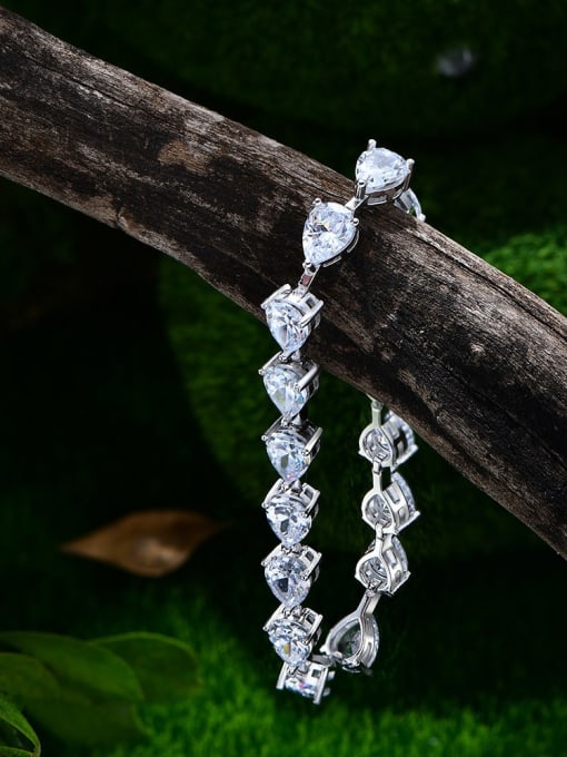 A&T Jewelry 925 Sterling Silver High Carbon Diamond Heart Luxury Bracelet 1